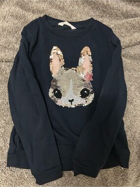 3/$20 H&M Navy bunny Crew Pullover kids Sweatshirt sequin